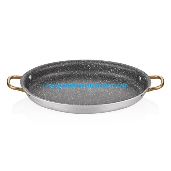 Alu Granit 28x21 cm oval granit omlet tavası ve sığ tencere. 3 mm alüminyum gövdesi, şık pirinç kulpları ve granit yapışmaz iç yüzeyi ile ocaktan masaya gurme sunumlar sağlar. Ürünü sepete ekleyerek hemen satın alabilirsiniz, hızlı kargo!