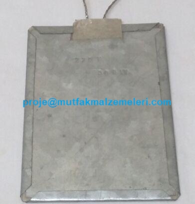 500 Watt gücünde dikdörtgen plaka rezistans. 10x13,5 cm ölçülerinde, 220V sanayi tipi levha ısıtıcı. Endüstriyel ütü ve yüzey ısıtma sistemleri için özel üretim plaka rezistans yedeği.Endüstriyel ütü rezistansları sanayi tipi dikdörtgen plaka rezistansla
