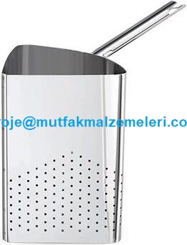 1. sınıf paslanmaz krom çelikten imal edilen sanayi tipi makarna haşlama tenceresi süzgeci, korozyona ve yüksek ısıya karşı son derece dayanıklıdır. Ergonomik sap tasarımı ile restoran, otel ve kafeteryalarda seri ve güvenli porsiyonlama imkanı sağlar.