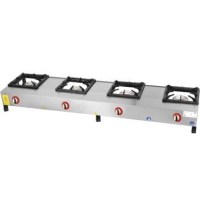 192x48x20 cm boyutlarında, 4 adet pişirme gözüne sahip, paslanmaz krom çelikten imal edilmiş sanayi tipi lokanta ocağı. 40 kg ağırlığında, 25,75 kW gücünde, ergonomik tasarımlı endüstriyel mutfak yer ocağı modeli.