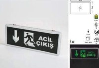 Exit tabelalarından olan bu acil çıkış lambası fabrika okul rezidans alışveriş merkezi kapalı otoparklarda vb. yerlerde kullanılır.Bu acil çıkış lambası 3 Watt gücünde 220 V ile çalışır 3 saat şarj ömrü vardır.