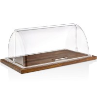 Açık büfe ve kafelerde yiyeceklerin tozlanmasını önleyen, tadını ve kokusunu etkilemeyen, 33x53.5 cm ölçülerinde kırılmaz polikarbonat servis fanusu kapağı. Endüstriyel bulaşık makinesinde yıkanabilir.