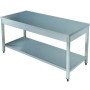 Alt raflı paslanmaz çelik mutfak masası, geniş alt rafı sayesinde mutfağınızda ekstra depolama alanı sağlar. Hijyenik yüzeyi ve dayanıklı gövdesiyle uzun ömürlüdür.