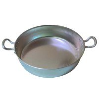 ECT34 model Edirne yaprak ciğeri ve Arnavut ciğeri pişirme tavası. 34 cm çapında, 8 cm derinliğinde, ısıyı eşit dağıtan özel alüminyum malzemeden üretilmiş profesyonel endüstriyel mutfak tipi kızartma tavası.