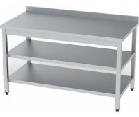 800x700x850 mm ölçülerinde paslanmaz çelik ara raflı mutfak tezgahı. 30 kg ağırlığında ve 0,13 m³ hacmindedir. Ayarlanabilir ayakları sayesinde zemine tam uyum sağlar. Kaliteli ve sağlam yapısıyla endüstriyel mutfaklar için mükemmel bir çalışma masasıdır