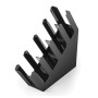 485x160x475 mm ölçülerinde, 3 mm kaliteli parlak siyah pleksi malzemeden üretilmiş, 4 ayrı haznesi bulunan merdiven tipi karton bardak standı ve cup dispenser görseli. Modern kafe ekipmanı ve bardak düzenleyici. #bardaklık #takeaway #pleksistand