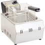 31x52x32 cm ölçülerinde, 2500 Watt gücünde, paslanmaz çelik gövdeli ve kapaklı büfe tipi elektrikli fritöz. Çıkarılabilir yağ tankı ve sepetiyle kolay temizlenebilen, çift termostatlı emniyet sistemine sahip endüstriyel kızartma makinesi.