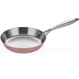 Çelik saplı bakır tava, 20 cm çapı ve 3 katmanlı multi-metal gövdesiyle kızartma, pişirme ve ısıtma işlemlerinde kullanıma uygundur. Fırında kullanılabilir ve indüksiyon hariç tüm ocaklarla uyumludur. Bulaşık makinesinde yıkanmamalıdır.