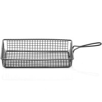 Mini dikdörtgen kızartma sunum sepeti, 10x21 cm ölçüsü ve kulplu çelik tel gövdesiyle patates kızartması ve atıştırmalık sunumlarına şıklık katar. Metal malzemeden el işçiliğiyle üretilmiş, fırın boya uygulanmıştır.