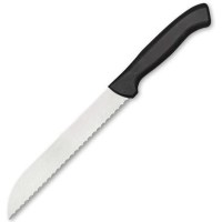 Dalgalı dişli ağız yapısına sahip profesyonel ekmek bıçağı. Yüksek karbonlu paslanmaz çelikten üretilmiştir. Ergonomik PP sapı ve hafif yapısıyla taze ekmek, baget, tost ve sandviç ekmeklerini rahatça dilimlemeye yardımcı olur.