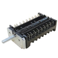 Endüstriyel mutfaklar için 4 kademeli ekmek kızartma makinesi şalteri. Konveyörlü modellerde hassas kontrol sağlayan profesyonel yedek parça; görselde dayanıklı metal şaft yapısı ve bağlantı terminallerinin detayları net olarak görülmektedir.