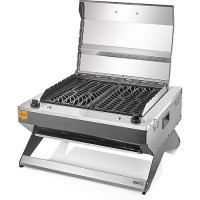Paslanmaz çelik kapaklı ve ayaklı, 50x40 cm döküm pişirme yüzeyine sahip, 3400W profesyonel elektrikli barbekü.