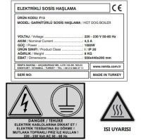 220V elektrikli sosis ısıtıcı ve garnitürlü sıcak tutma ünitesinin, kullanıcı emniyeti ve teknik dayanıklılık kriterlerini karşıladığını belgeleyen, yerli üretim sosislik kalite onay görseli.