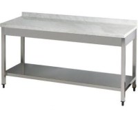 1600x700x850 mm ölçülerinde, altı raflı ve üstü Marmara mermer kaplı paslanmaz hamur hazırlık tezgahı. Arka sırt saclı, yüksekliği ayarlanabilir rotil ayaklı, 120 kg ağırlığında dayanıklı profesyonel pastane ve fırın tipi hamur yoğurma ve açma masası.