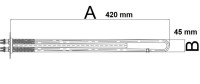 Endüstriyel U tipi rezistans, 420 mm uzunluğa ve 45 mm genişliğe sahiptir. İnoksan ve Fagor gibi endüstriyel bulaşık makinelerinde boyler suyunu ısıtmak için tasarlanmış, yüksek verimli ve dayanıklı orijinal yedektir.