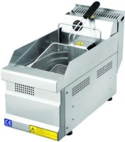 Paslanmaz çelik gövdeli, yağ süzme sepetli, kontrol panelli ve hareketli rezistanslı 5 litre kapasiteli endüstriyel set üstü elektrikli kızartma makinesi (patates ve köfte fritözü).