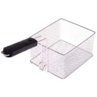 33x30x12 cm boyutlarında, yüksek kaliteli paslanmaz krom telden örülmüş, ısıya dayanıklı tutma sapı ve arkasında asma kancası bulunan, endüstriyel fritözler için uygun 12 litrelik profesyonel inox fritöz kızartma sepeti ve süzgeci.