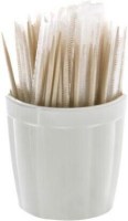 Kırılmaya dayanıklı, beyaz renkli, 4.7 cm çapında polikarbonat büfe tipi kürdanlık GSEE-04. İçerisinde paketli kürdanlar bulunan ekonomik kürdanlık görseli.