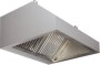 1250x1400x500 mm boyutlarında paslanmaz çelik duvar tipi kuzine davlumbazı, AFLT2 model alev savar filtreli, entegre lamba aydınlatmalı ve 400x300 mm baca çıkışlı endüstriyel mutfak havalandırma ünitesi.