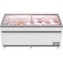 185,6 cm genişlik, LED iç aydınlatma, ayarlanabilir ayaklar ve su tahliye sistemli. Dondurma ve paketli gıdalar için -18/-23°C profesyonel soğutma performansı. #MarketTipiDondurucu #Soğutma