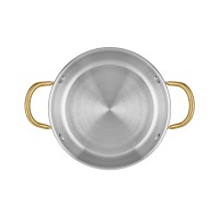 3 katmanlı Multi-Metal Bakır gövdeye sahip yumurta kızartma sahanı, bakırın ısı iletimi ve alüminyumun ısı dağılımını paslanmaz çelik iç yüzeyle birleştirir. Pirinç kulplu tasarımıyla kahvaltı ve sıcak sunumlara şıklık katar.