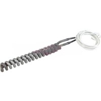 Pelet brülörleri için Cr-Ni metalden helezonik yay formunda bükülerek ısıtma yüzeyi artırılmış, arka ucunda koruyucu makaron kaplamalı bağlantı noktaları ve beyaz renkli yanmaz kordon elektrik kablosu yer alan ateşleme rezistansı.