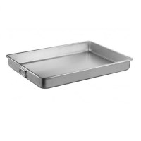 50x70x5 cm ölçülerinde özel kaynaklı köşeli yapıya sahip paslanmaz çelik endüstriyel fırın tepsisi. Kuzine ve fırınlarda sulu yemek, pasta ve börek pişirmek için tasarlanmış uzun ömürlü profesyonel mutfak ekipmanıdır.