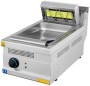 Set üstü patates sıcak tutucu ünitesi; porselen ısıtıcı lambalı, paslanmaz çelik gövdeli, süzgeçli patates bekletme haznesi, 40 cm genişliğinde 220V profesyonel fast food tipi patates dinlendirme ve yağ süzme makinesi.
