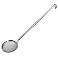  11 cm çapında, 45 cm uzun saplı paslanmaz çelik pilav ve servis kaşığı görseli. Kararma yapmaz deliksiz yapısı, ergonomik sap tasarımı ve şık parlak yüzeyi ile endüstriyel mutfaklar için profesyonel, uzun ömürlü servis ve dağıtım gereci.