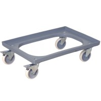 600x400 mm kasalarla uyumlu, 4 adet döner tekerlekli gri plastik kasa taşıma arabası görseli. RAL7046 gri renkli, darbelere dayanıklı YYPE gövdeli ve 100 kg yük taşıma kapasiteli profesyonel endüstriyel taşıma ekipmanı (dolly).