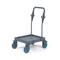 İmalatçısından frenli tekerleklere sahip, 150 kg kapasiteli PROCART 600 plastik yük taşıma arabası. Mavi renkli polipropilen gövdesi ve ergonomik tutma sapı ile profesyonel taşıma ekipmanının detaylı görünümü.