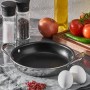 Restoranlar için tasarlanan 22 cm paslanmaz sahanda yumurta tavası, 1 litrelik ideal hacmi ve 2.8 mm gövde kalınlığıyla uzun ömürlüdür. 201 paslanmaz çelik kulbu ve AG2 alaşımlı sağlam perçinleriyle kurumsal mutfağınızda güven sunar.