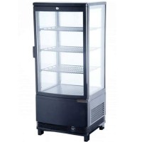 Temperli üç kat camlı, ayarlanabilir sıcaklık kontrollü ve LED aydınlatmalı dikey tip soğutucu. 425x404x980 mm ölçülerinde profesyonel sandviç sergileme ve muhafaza dolabı. #SandviçTeşhir #Soğutucu