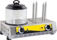 Paslanmaz çelik sosis haşlama makinesi, 4 adet hotdog sandviç ekmeği ısıtma çubuklu, termostat ayarlı ve 220 Volt elektrikli profesyonel büfe tipi sosisli hazırlama ünitesi.