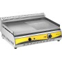Paslanmaz çelikten üretilmiş, seri ve sık kullanıma uygun 700x510x220 mm ölçülerinde sanayi tipi elektrikli ızgara. 20,5 kg ağırlığı, yarısı oluklu ve yarısı düz pleyt yüzeyi ile kantin, büfe ve restoranlar için ideal profesyonel pişirme ekipmanı.
