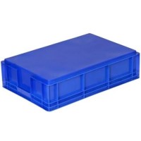 Koyu mavi renkte, 400x600x150h mm ölçülerinde, altı ve yanları kapalı sanayi tipi YYPE zeytin taşıma sepeti.