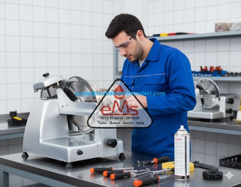 Gıda dilimleme makinelerinde körelmiş bıçaklar için hassas bileme çözümleri. Pastırma, salam ve kaşar kesme makineleriniz için biley taşı, kayış, motor ve şalter gibi orijinal yedek parçalarla makinelerinizin ömrünü uzatıyor, performansını artırıyoruz.